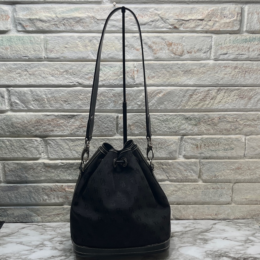 Dooney & Bourke Bag Purse Mini Signature Drawstring Black Monogram Canvas - Picture 8 of 14